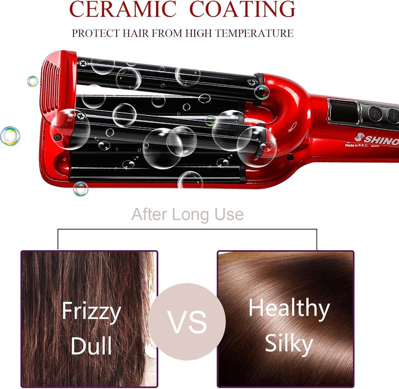 Mannice Ceramic Hair Iron, 3 Barrel Curling Iron 0.6 inch / 16mm Perm Instant Curls, Hair Crimper and Wavers, Red (8 inches), Ideal Gift for Valentine's Day or Mother's Day - Image 4
